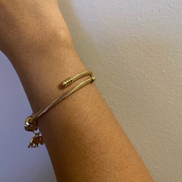 Plated Stainless Steel Charm Bangle Bracelet Elephant Pink Crystal - Picture 4 of 13